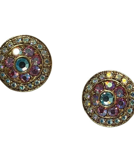 Vintage pink blue AB crystal large circle earrings