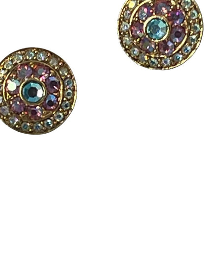 Vintage pink blue AB crystal large circle earrings