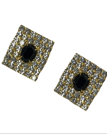 Sparkle vintage black clear crystal square earrings