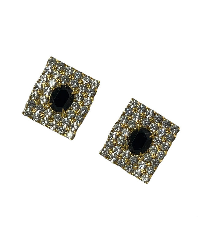 Sparkle vintage black clear crystal square earrings