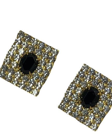 Sparkle vintage black clear crystal square earrings