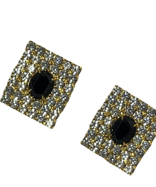 Sparkle vintage black clear crystal square earrings