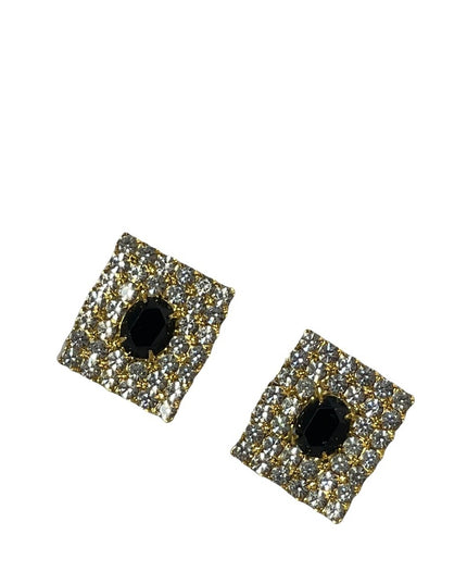Sparkle vintage black clear crystal square earrings
