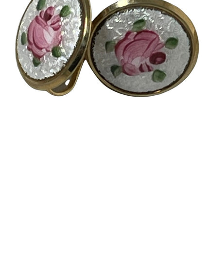 Vintage Hand painted guilloche gold finish screw back earrings