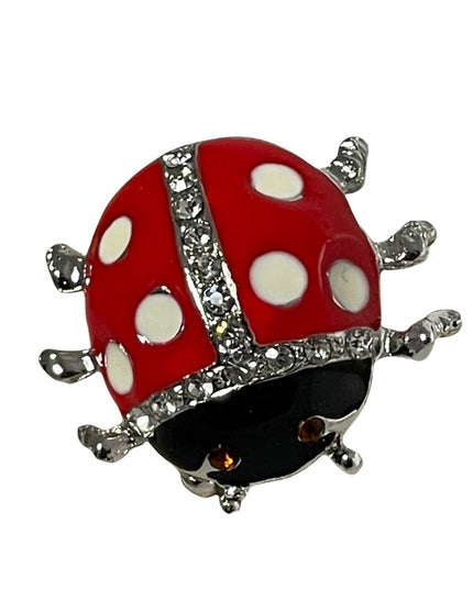 Silver enamel rhinestone crystal large lady bug brooch