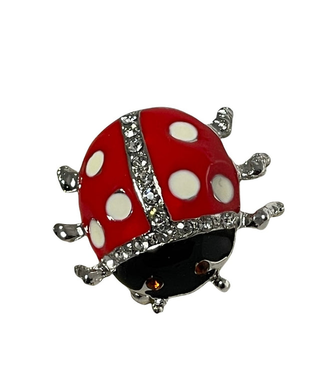 Silver enamel rhinestone crystal large lady bug brooch