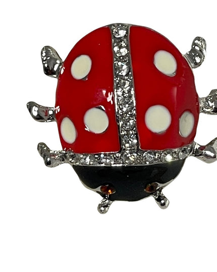 Silver enamel rhinestone crystal large lady bug brooch