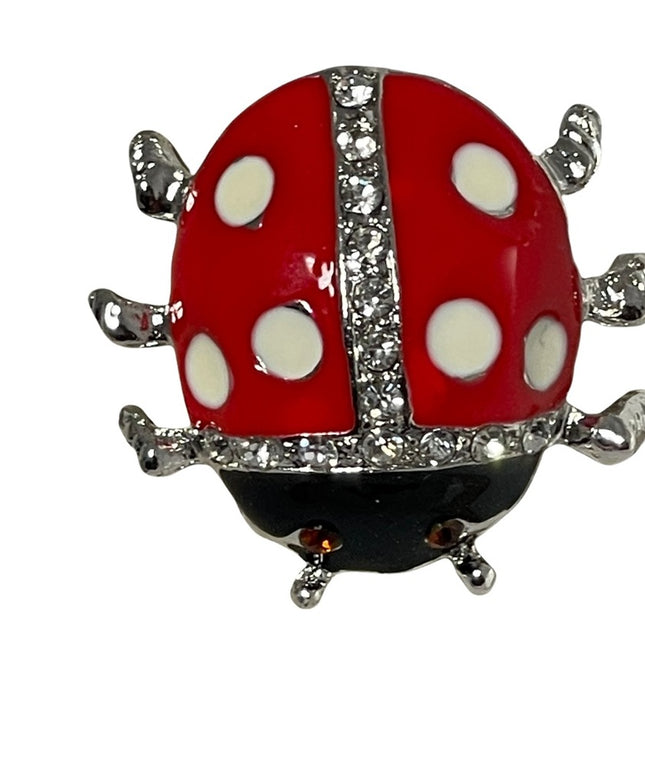 Silver enamel rhinestone crystal large lady bug brooch