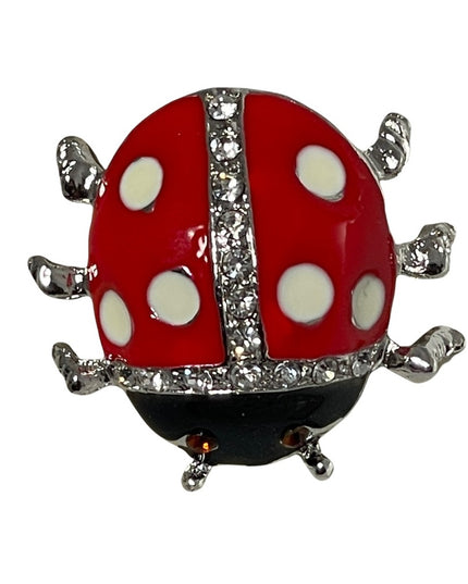Silver enamel rhinestone crystal large lady bug brooch