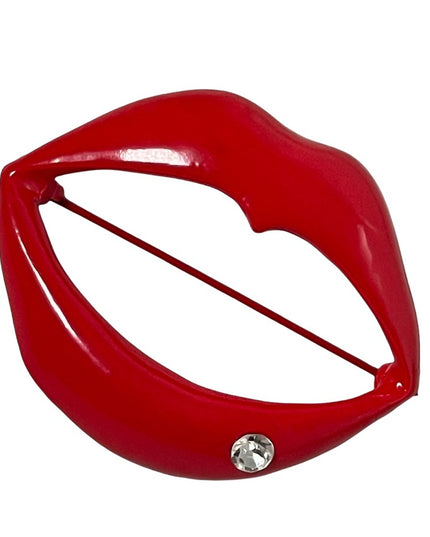 Red enamel metal lips brooch soo fun! rhinestone