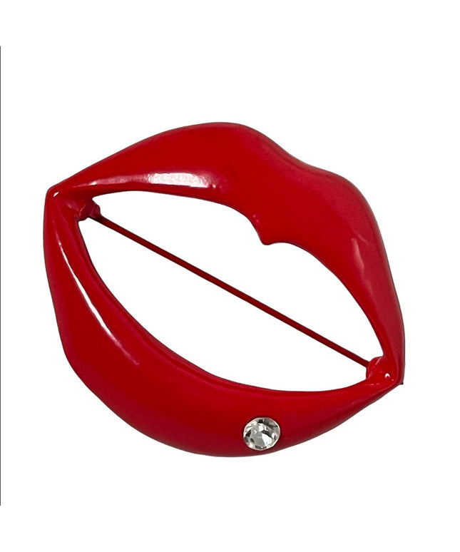Red enamel metal lips brooch soo fun! rhinestone