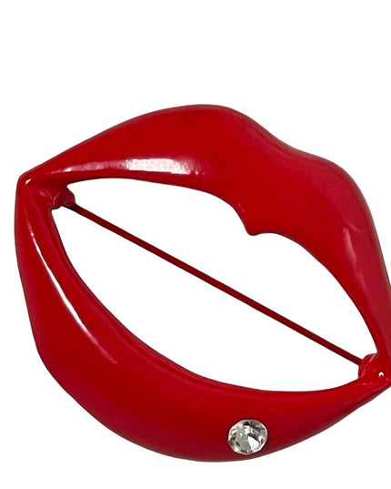 Red enamel metal lips brooch soo fun! rhinestone