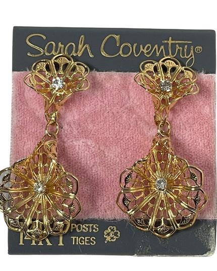 Vintage Sarah Coventry gold filagree dangle flower earrings w/14k post