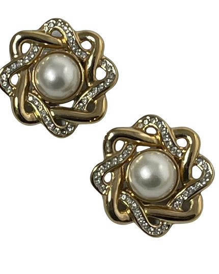 Vintage 1980s chunky gold faux pearl BUTLER clip on earrings FAC