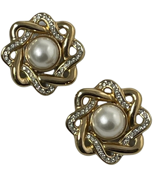 Vintage 1980s chunky gold faux pearl BUTLER clip on earrings FAC