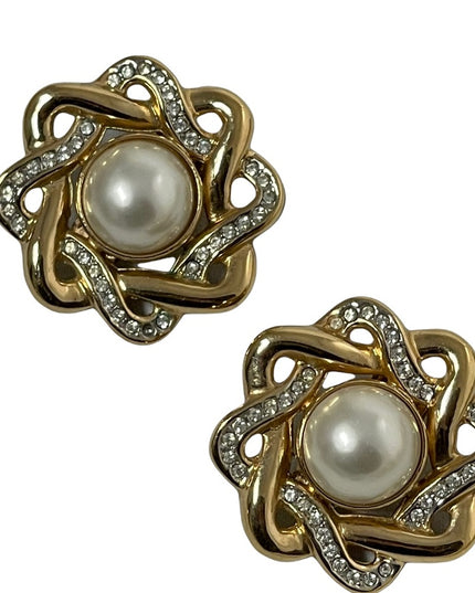 Vintage 1980s chunky gold faux pearl BUTLER clip on earrings FAC