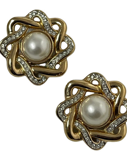 Vintage 1980s chunky gold faux pearl BUTLER clip on earrings FAC