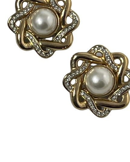 Vintage 1980s chunky gold faux pearl BUTLER clip on earrings FAC