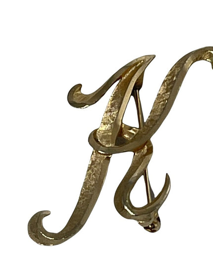 Vintage brushed gold Mamselle large K brooch
