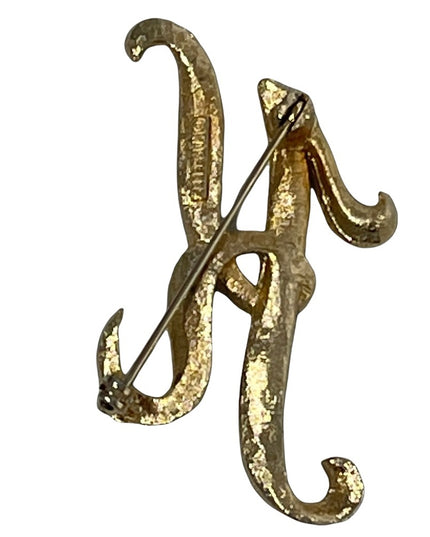 Vintage brushed gold Mamselle large K brooch