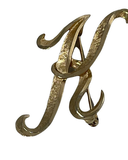 Vintage brushed gold Mamselle large K brooch