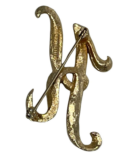 Vintage brushed gold Mamselle large K brooch