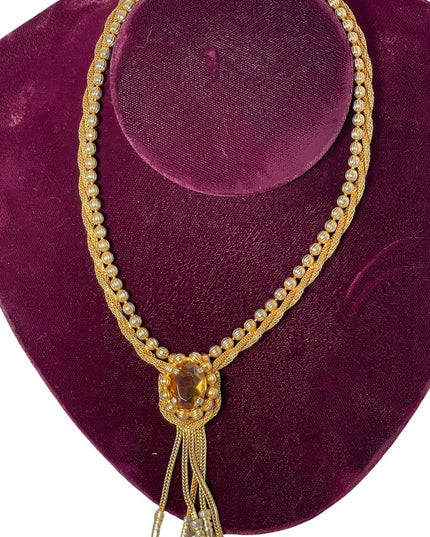 Vintage gold finish fancy amber crystal dangle choker necklace