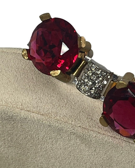 Vintage chunky brass ruby rhinestone crystal bracelet 1940s