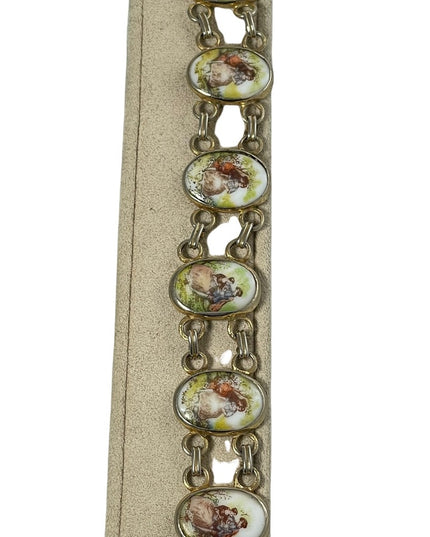 Vintage Ceramic Cameo link bracelet Victorian scene