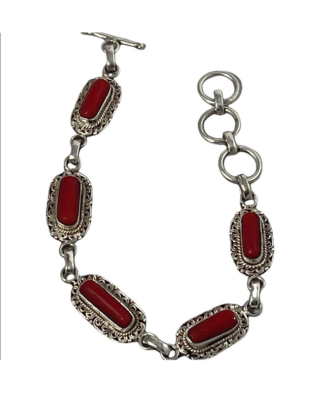 Vintage Sterling silver 925 Coral link bracelet
