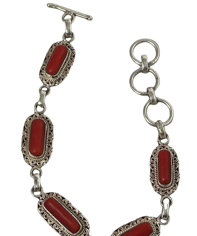 Vintage Sterling silver 925 Coral link bracelet