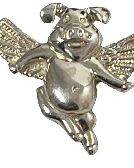 Sterling silver artisan angel pig flying pig hand made pendant brooch