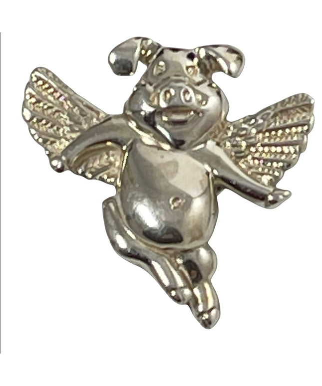 Sterling silver artisan angel pig flying pig hand made pendant brooch