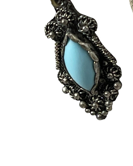 Antique Egyptian Revival 900 Silver dangle turquois clip on earrings