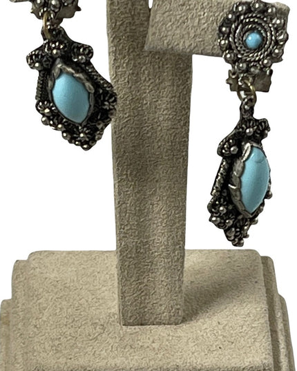 Antique Egyptian Revival 900 Silver dangle turquois clip on earrings