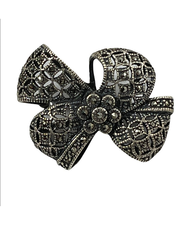 Vintage sterling silver 925 marcasite beautiful bow brooch