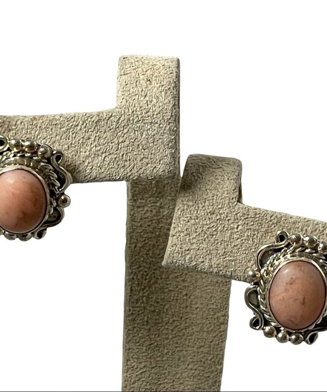 Vintage Navajo pink coral fancy pierced earrings sterling silver 925