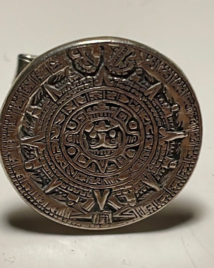 Vintage sterling silver 925 Mayan Aztec Calendar cuff links cufflinks