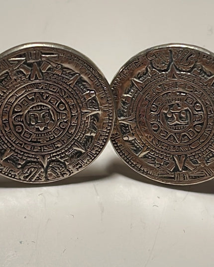 Vintage sterling silver 925 Mayan Aztec Calendar cuff links cufflinks