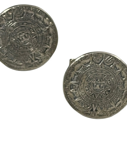 Vintage sterling silver 925 Mayan Aztec Calendar cuff links cufflinks