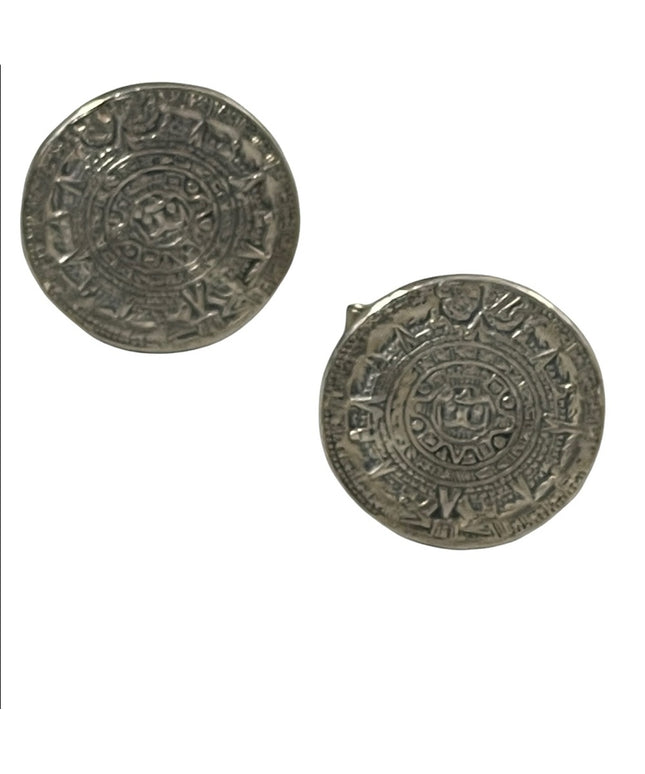 Vintage sterling silver 925 Mayan Aztec Calendar cuff links cufflinks