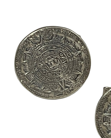 Vintage sterling silver 925 Mayan Aztec Calendar cuff links cufflinks