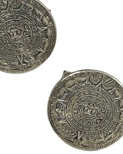 Vintage sterling silver 925 Mayan Aztec Calendar cuff links cufflinks