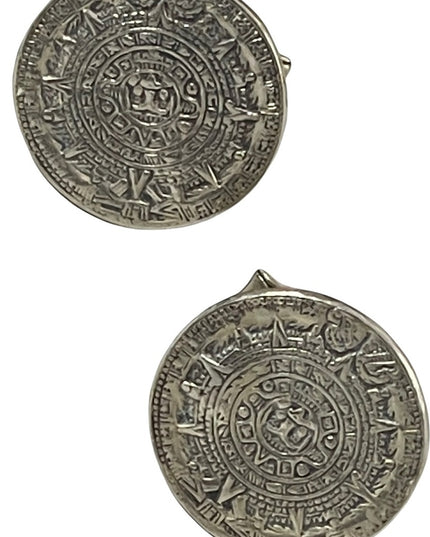 Vintage sterling silver 925 Mayan Aztec Calendar cuff links cufflinks