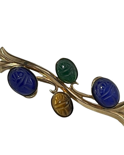 12k GF gold filled vintage scarab egyptian revival stone branch bar brooch