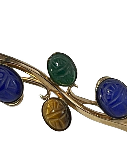 12k GF gold filled vintage scarab egyptian revival stone branch bar brooch