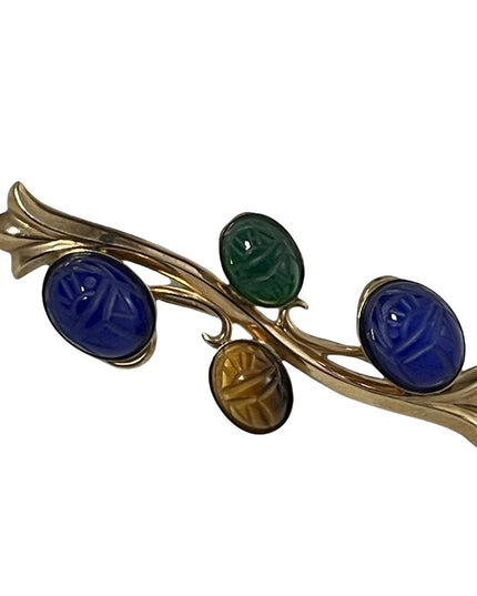 12k GF gold filled vintage scarab egyptian revival stone branch bar brooch