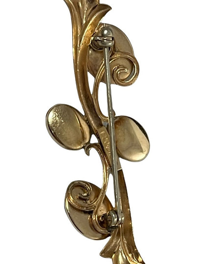 12k GF gold filled vintage scarab egyptian revival stone branch bar brooch
