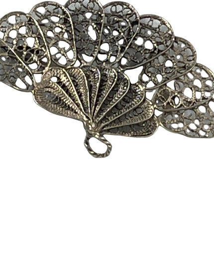 Antique silver art deco filagree fan brooch