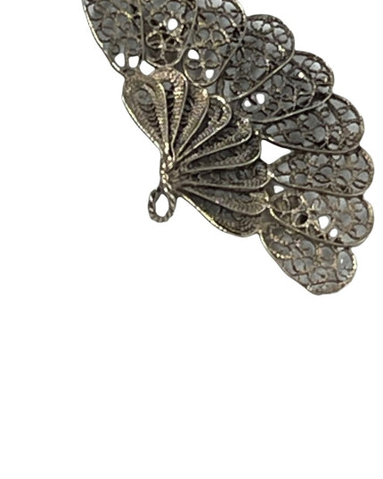 Antique silver art deco filagree fan brooch